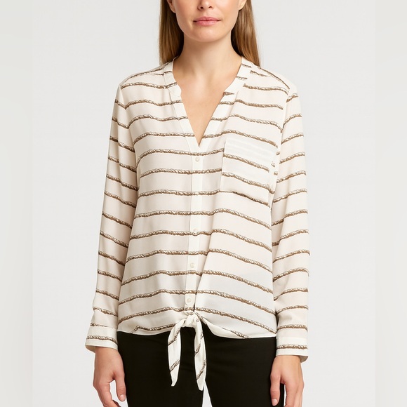 Joie Silk Tie-Front Shirt Rope Print Roll-Up Sleeves Size S - Picture 13 of 13